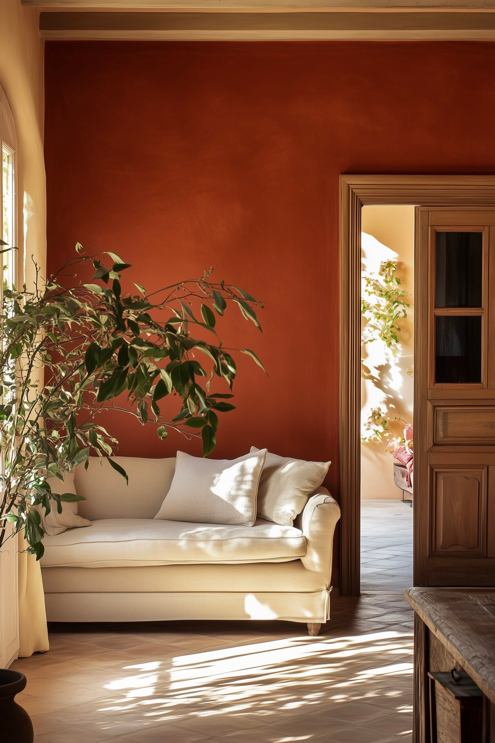 peinture murale éponge rouge briques terracotta