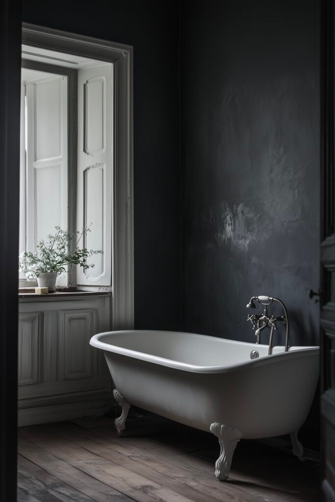 salle de bains rétro mur noir