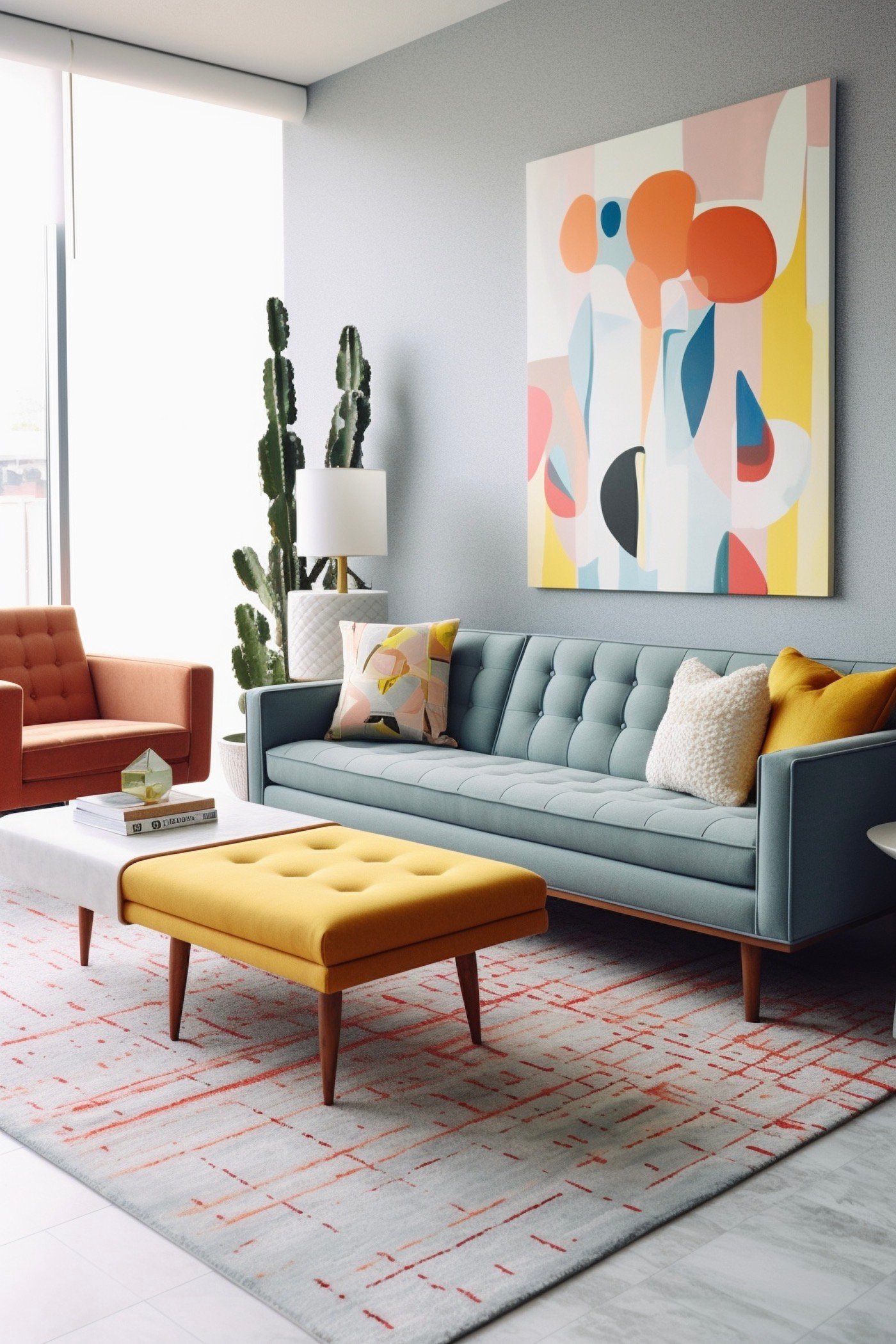 salon couleur pop meubles années 50