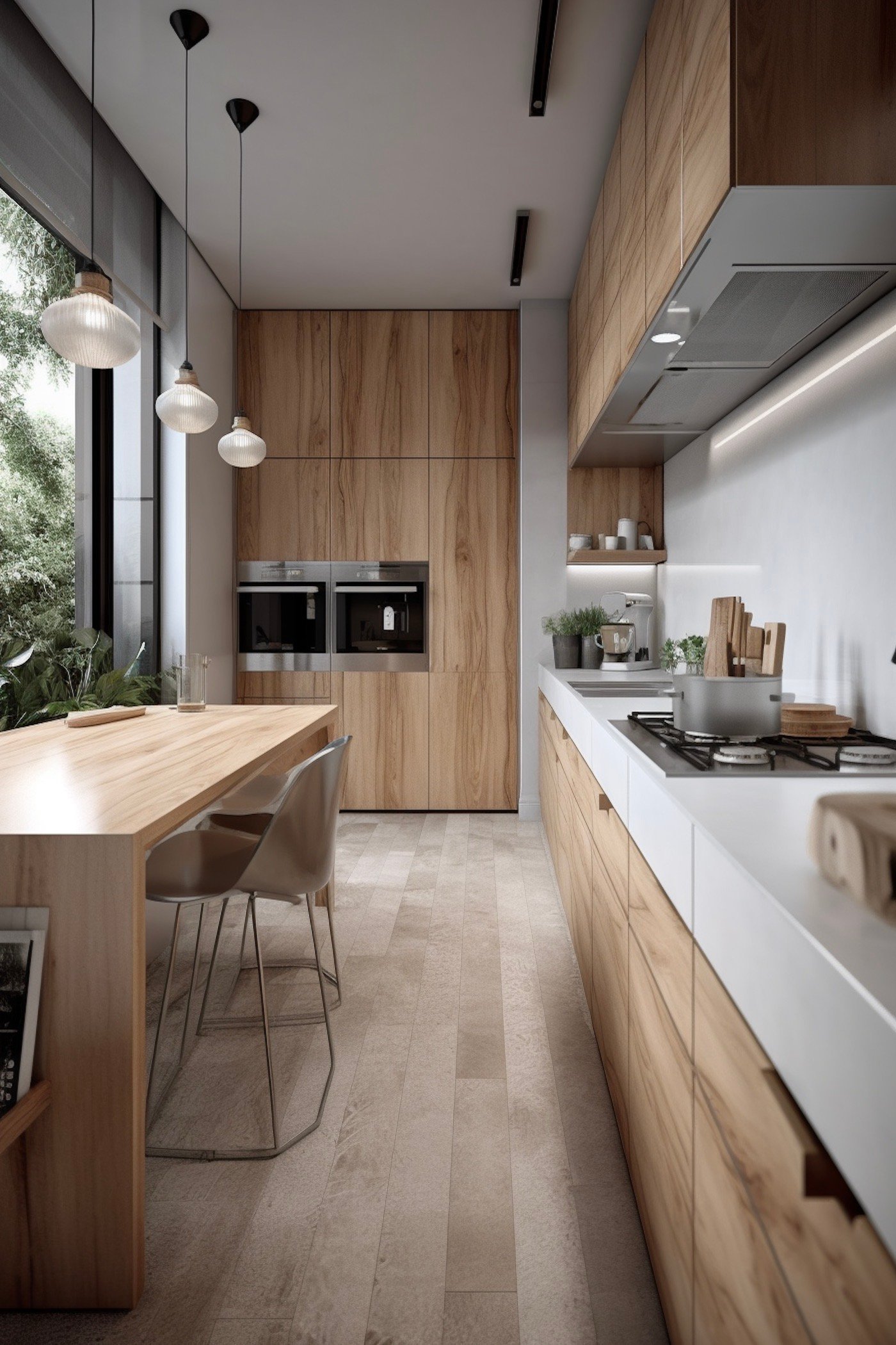 cuisine blanche design nature elegant table bois