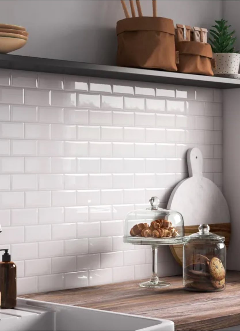 cuisine carrelage blanc plateau bois elegant