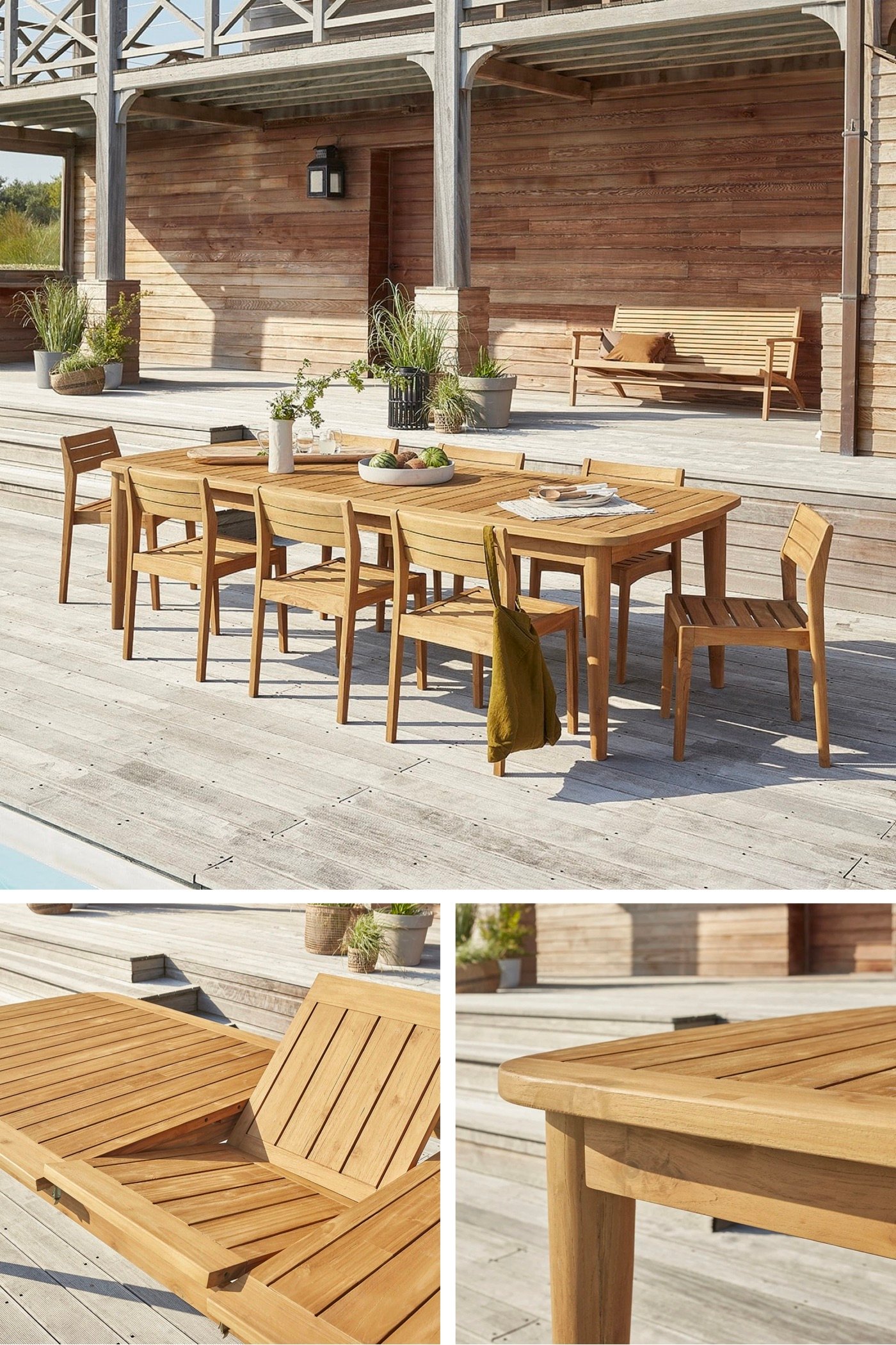 table extensible extérieur rallonge 10 8 personnes teck