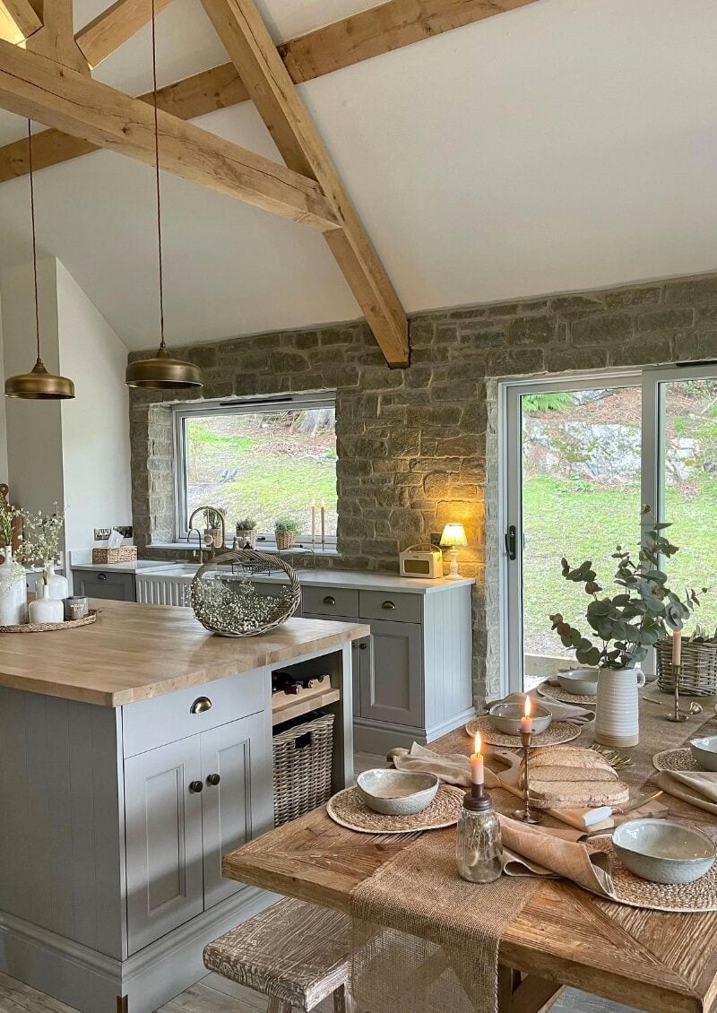 cuisine ouverte salle a manger table rectangle bois