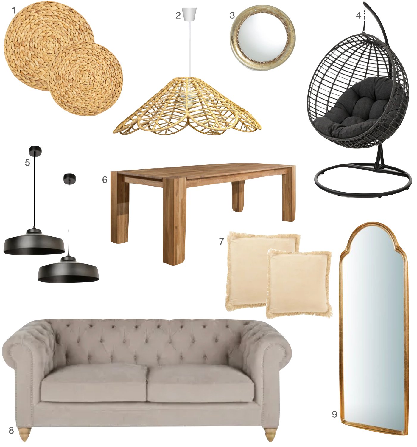 table bois coussin frange beige suspension metal rotin canape retro gris miroir