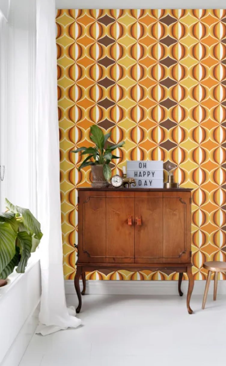 Papier Peint intisse ornement orange marron style retro vintage