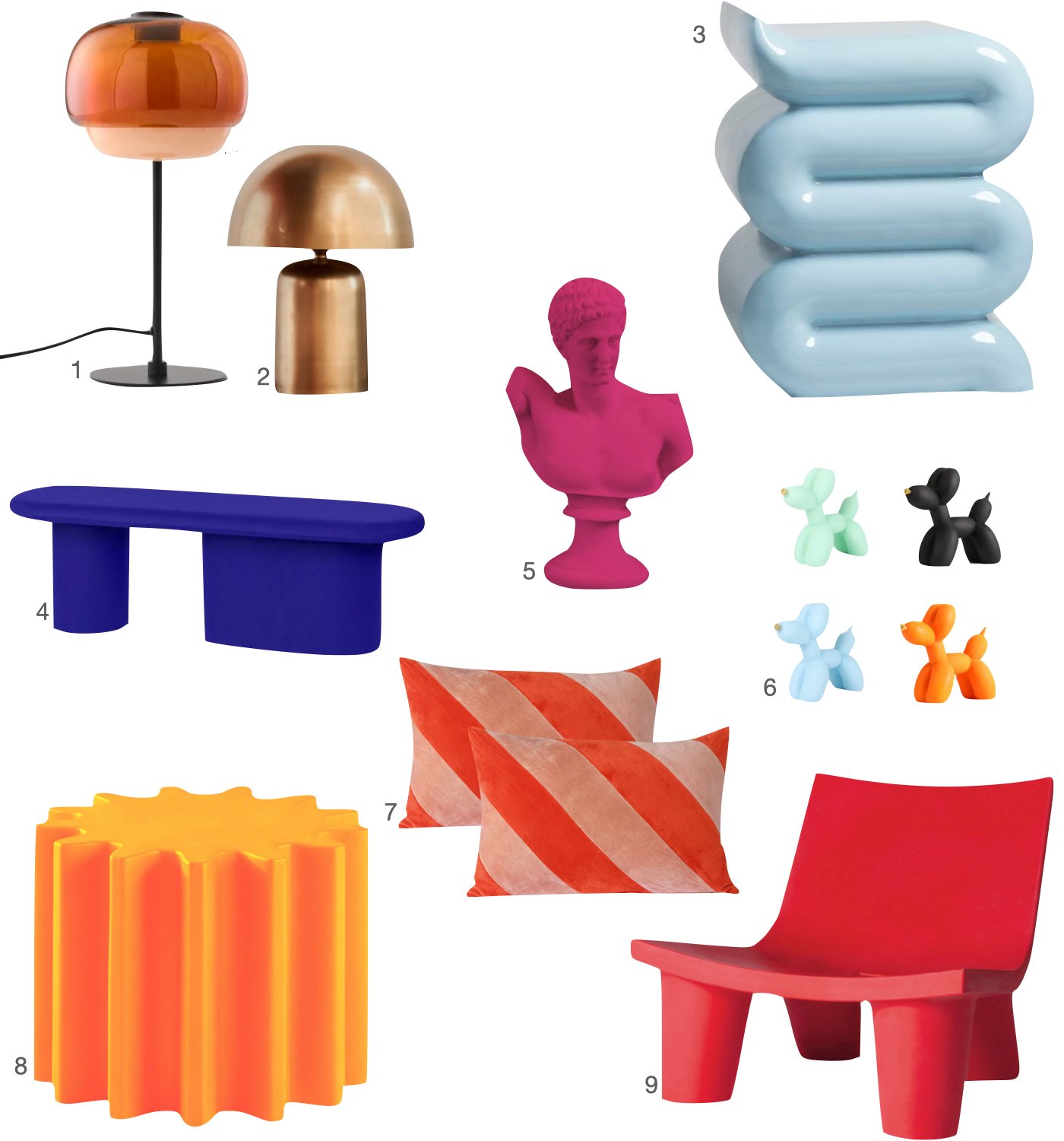 deco pop art fauteuil lampe tabouret plastique colore