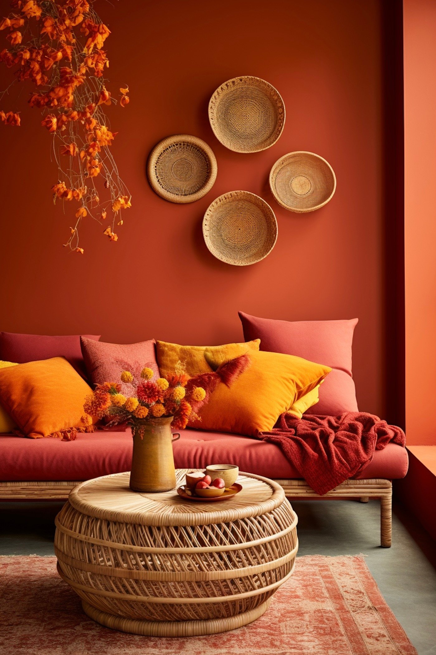 salon couleur chaude nuance de rouge déco