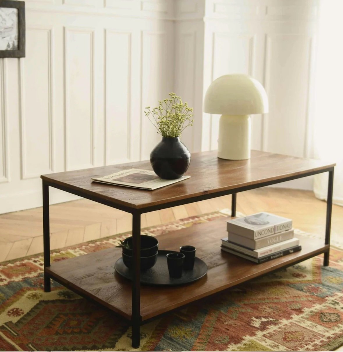 salon rustique moderne table basse bois metal noir