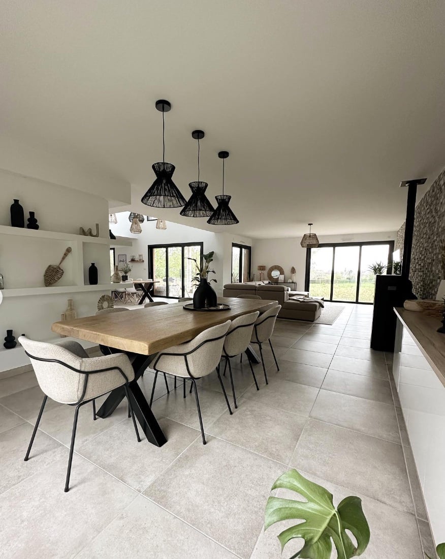 salon sejour piece de vie lumineux moderne contemporain table bois