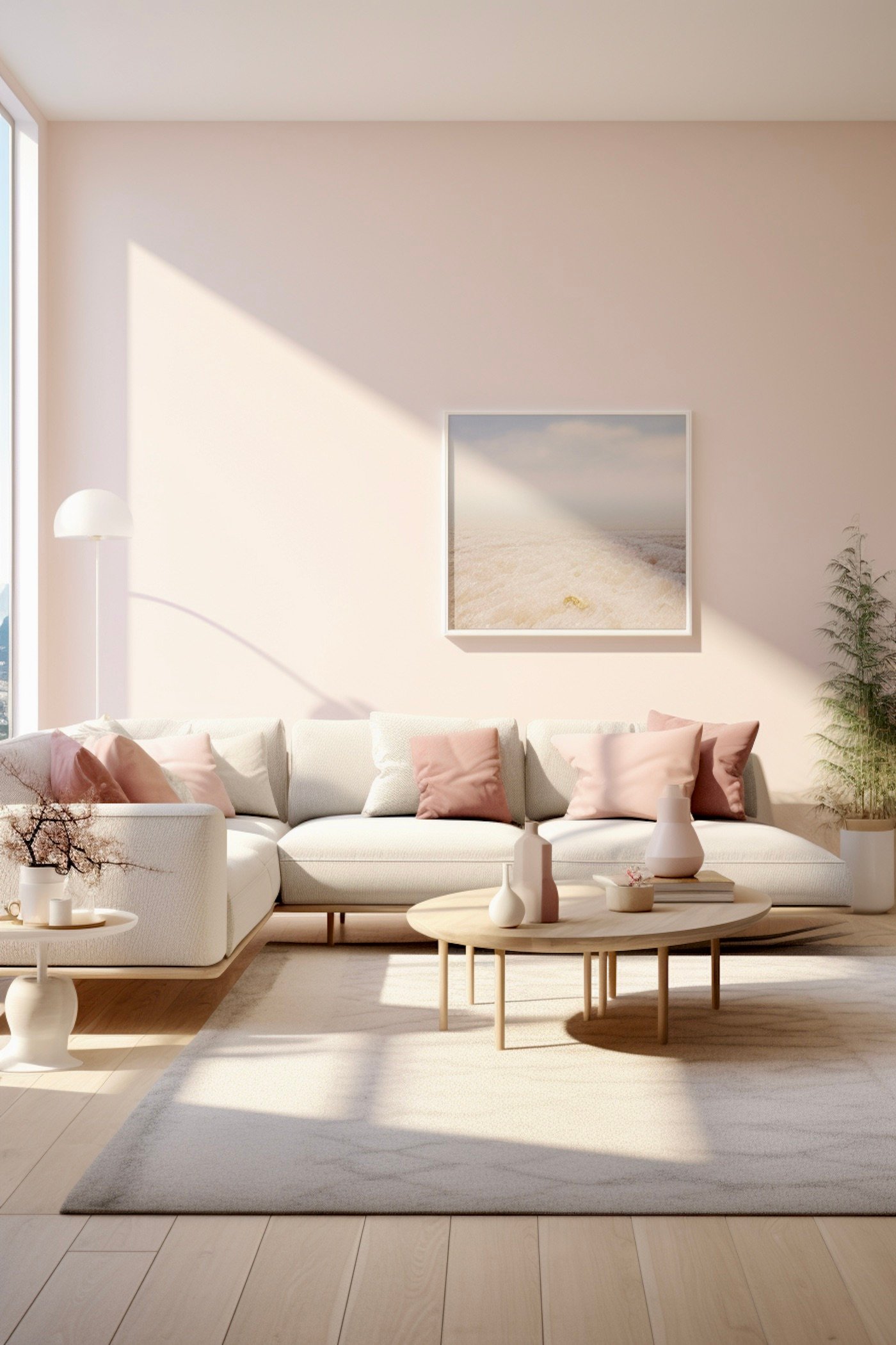 séjour mur rose déco cosy pastel délicate