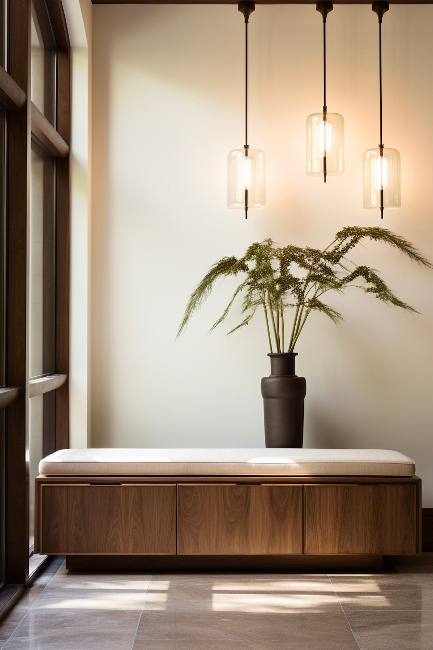 banc entrée coffre rangement matelassé acajou