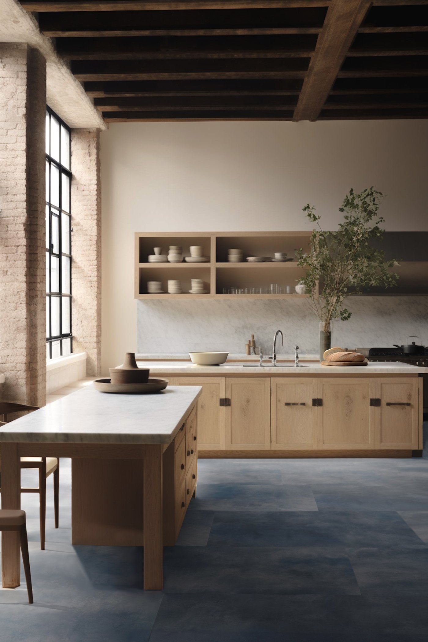 cuisine campagne style américain sol Virtuo bleu Gerflor acuarela bleu