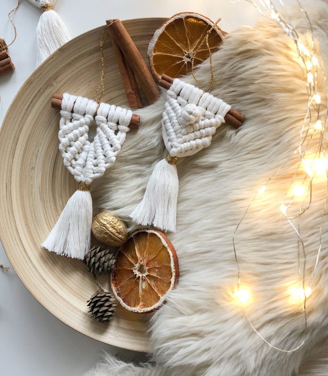 deco rustique macrame brode blanc cannelle guirlande lumineuse