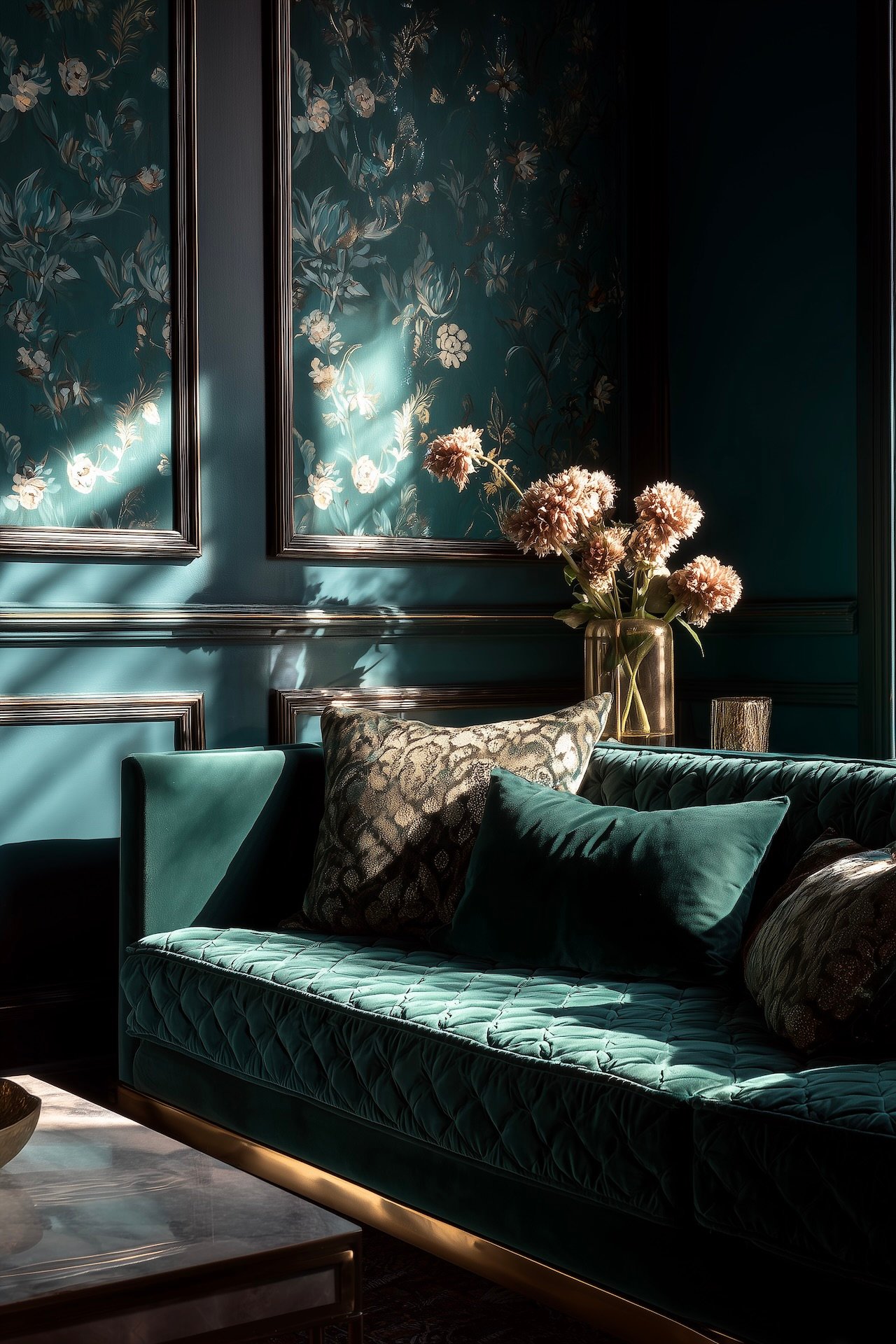 intérieur vert forêt inspiration anglaise velours