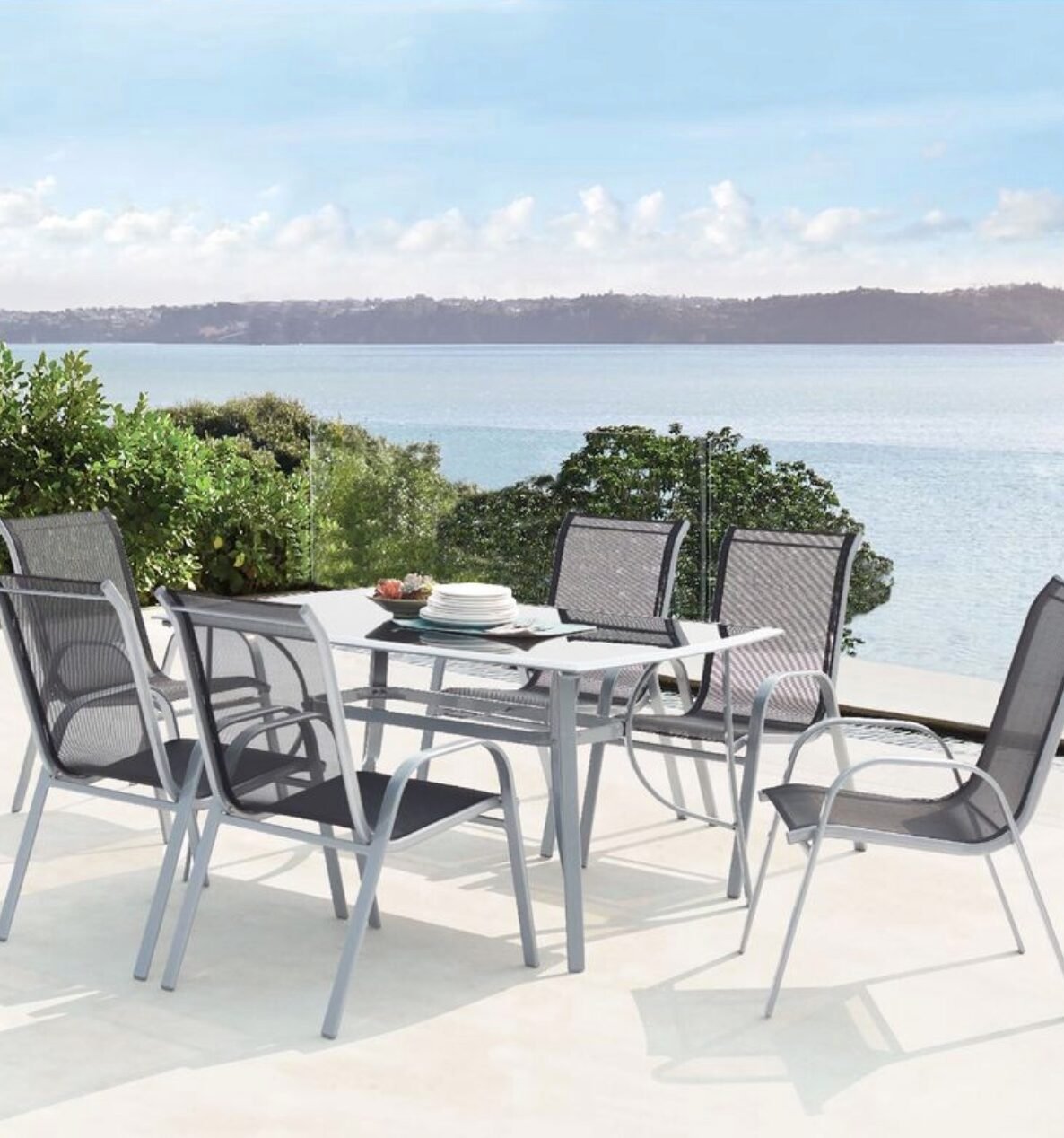 salon de jardin terrasse table rectangle grise verre