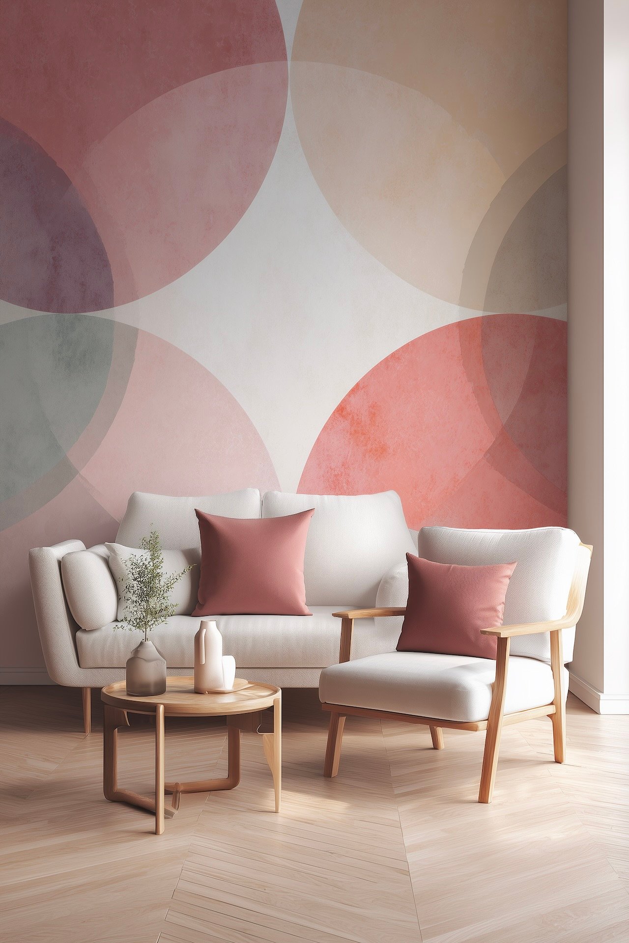 salon lumineux camaieu rose poudre