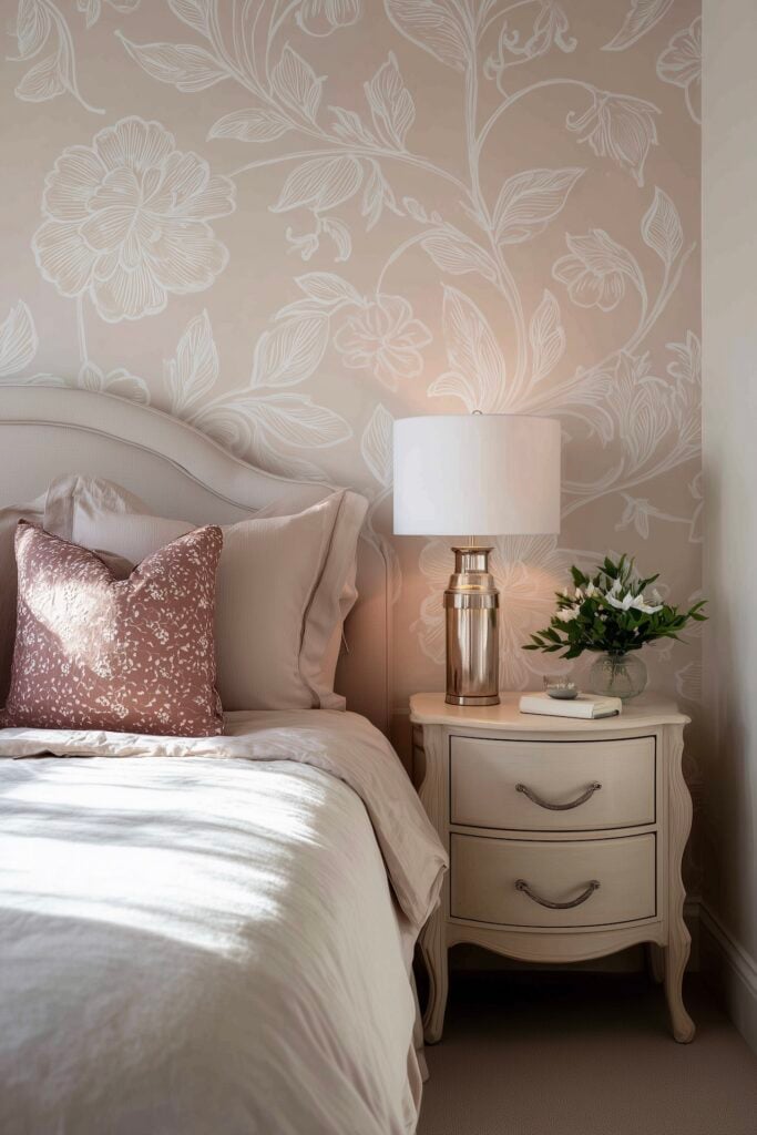 tendance 2026 2027 chambre élégante papier peint floral beige clair