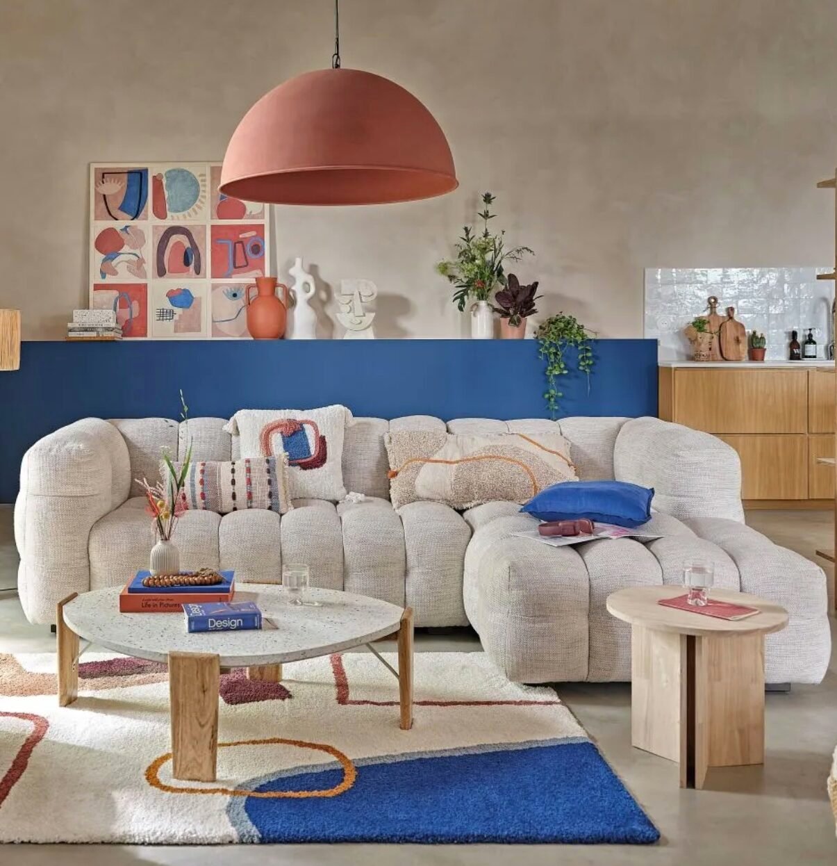 canape arrondie design gris deco bleu rouge design moderne