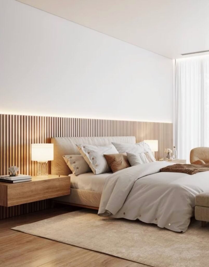 mur bois chambre lit double epuree rustique chic