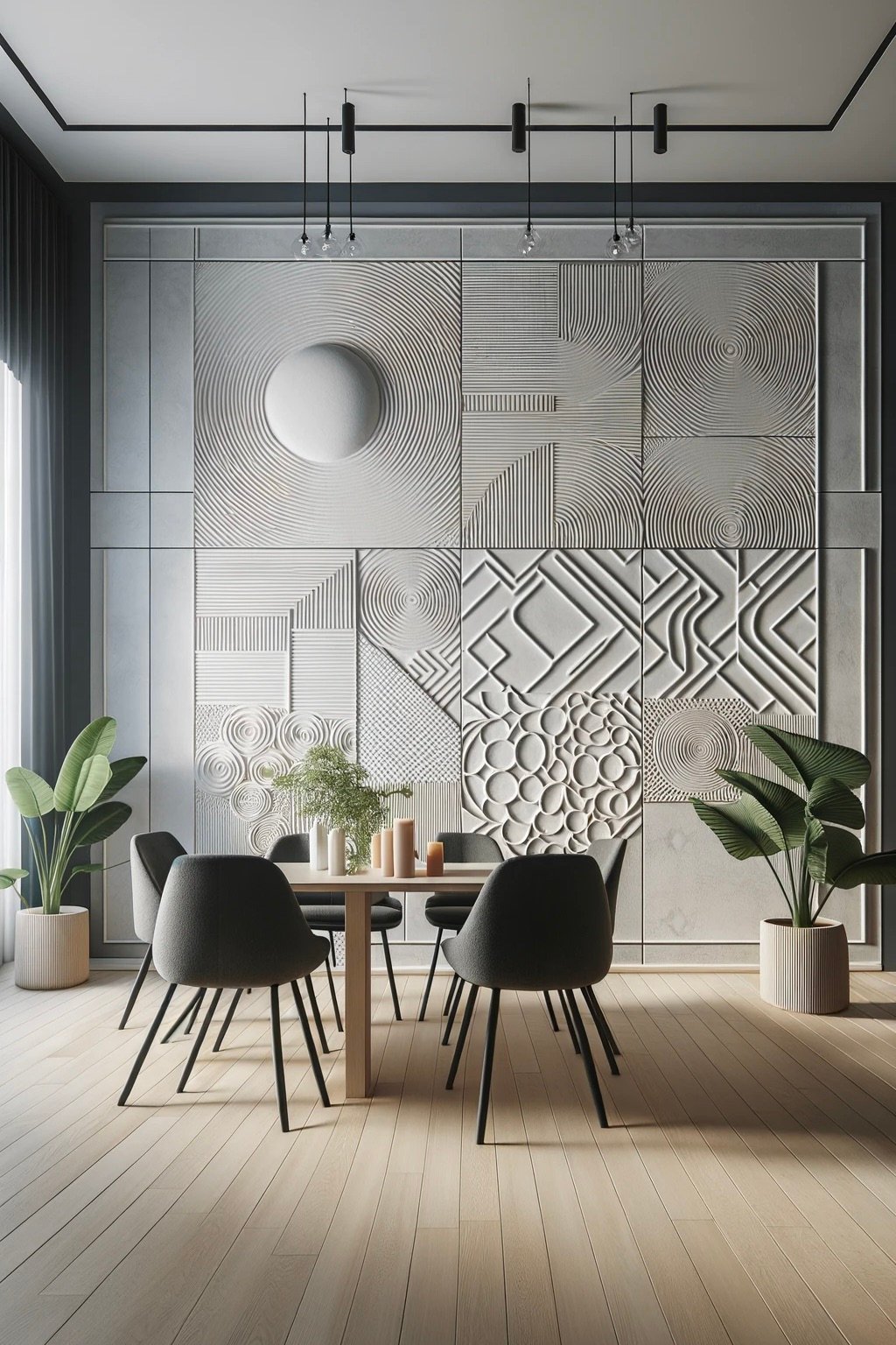 salle à manger mur relief 3d moulures graphiques