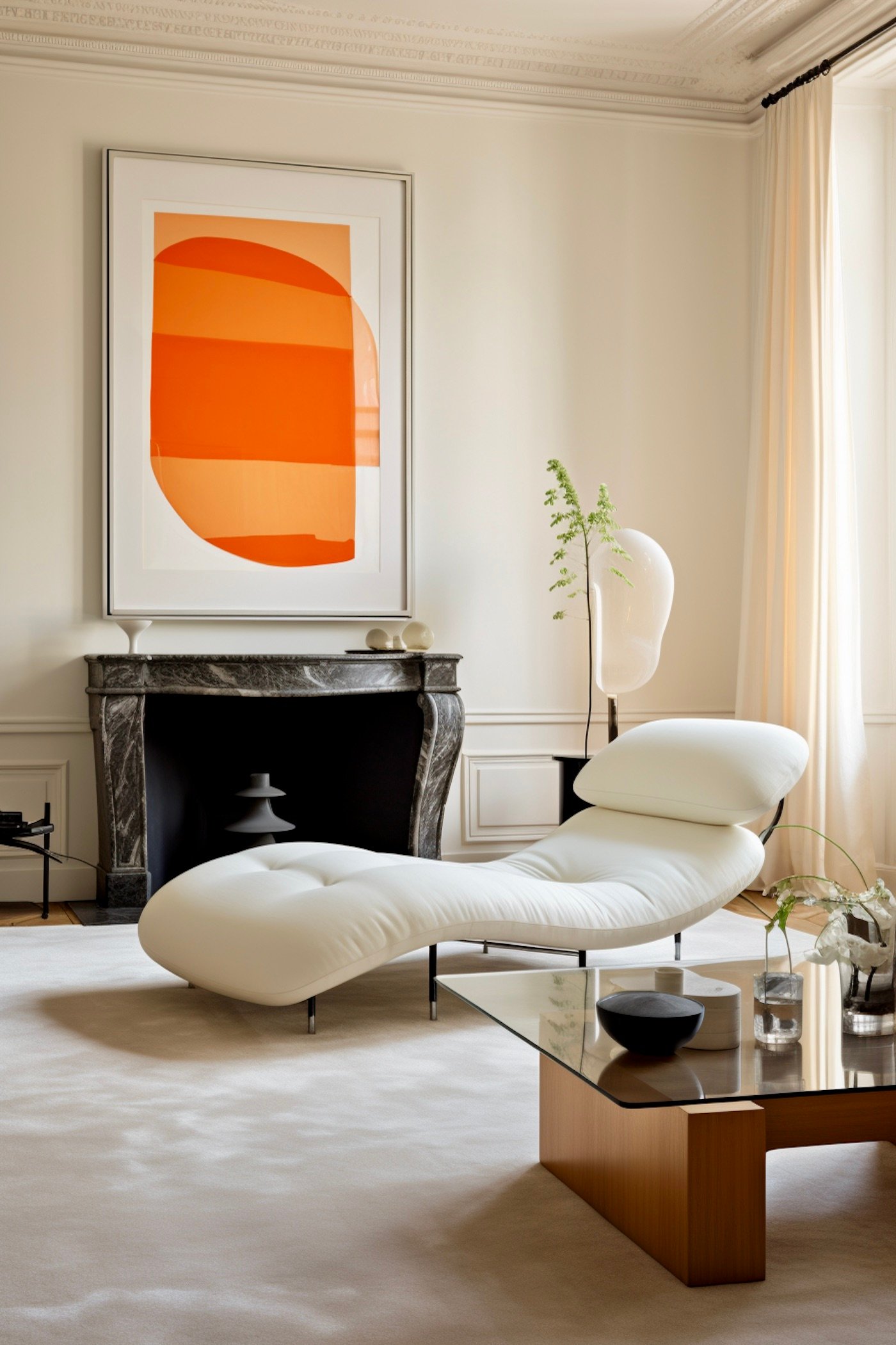 salon parisien coin lecture fauteuil lounge 70s