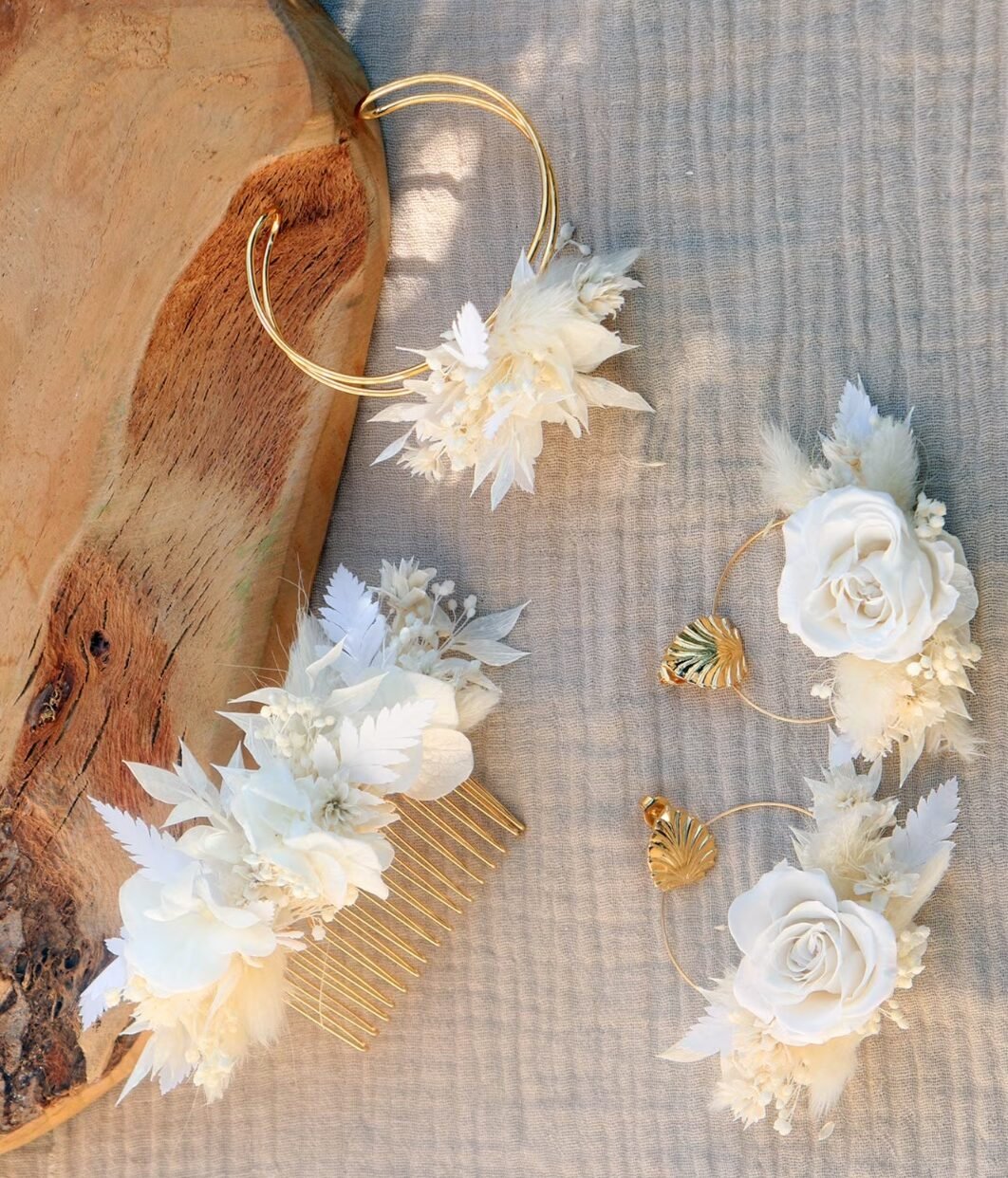 accessoire bijoux laiton fleurs blanches deco champetre