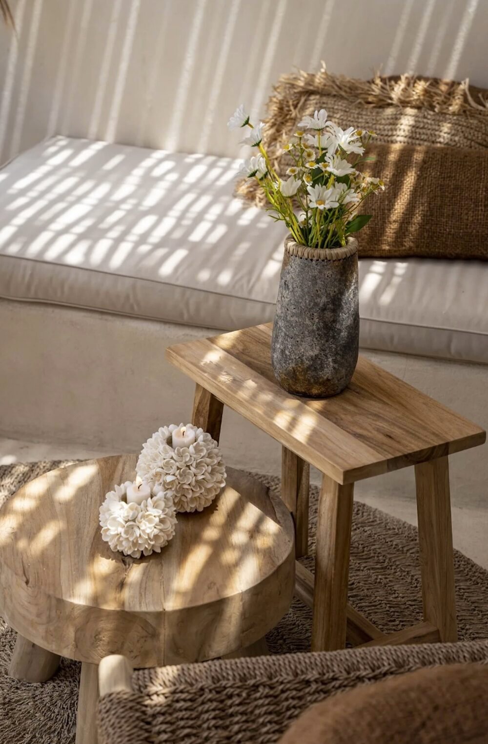 deco bord de mer table bois deco coquillage epuree