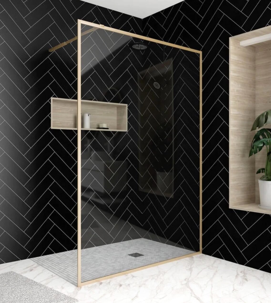 douche moderne chic mur noir porte vitre finition laiton