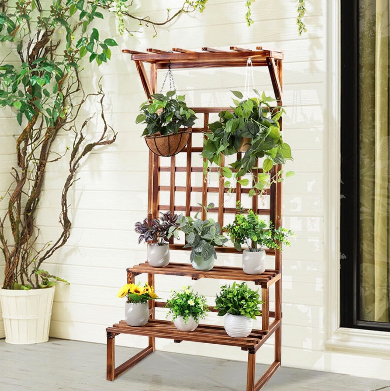etagere plante bois deco jardin terrasse balcon