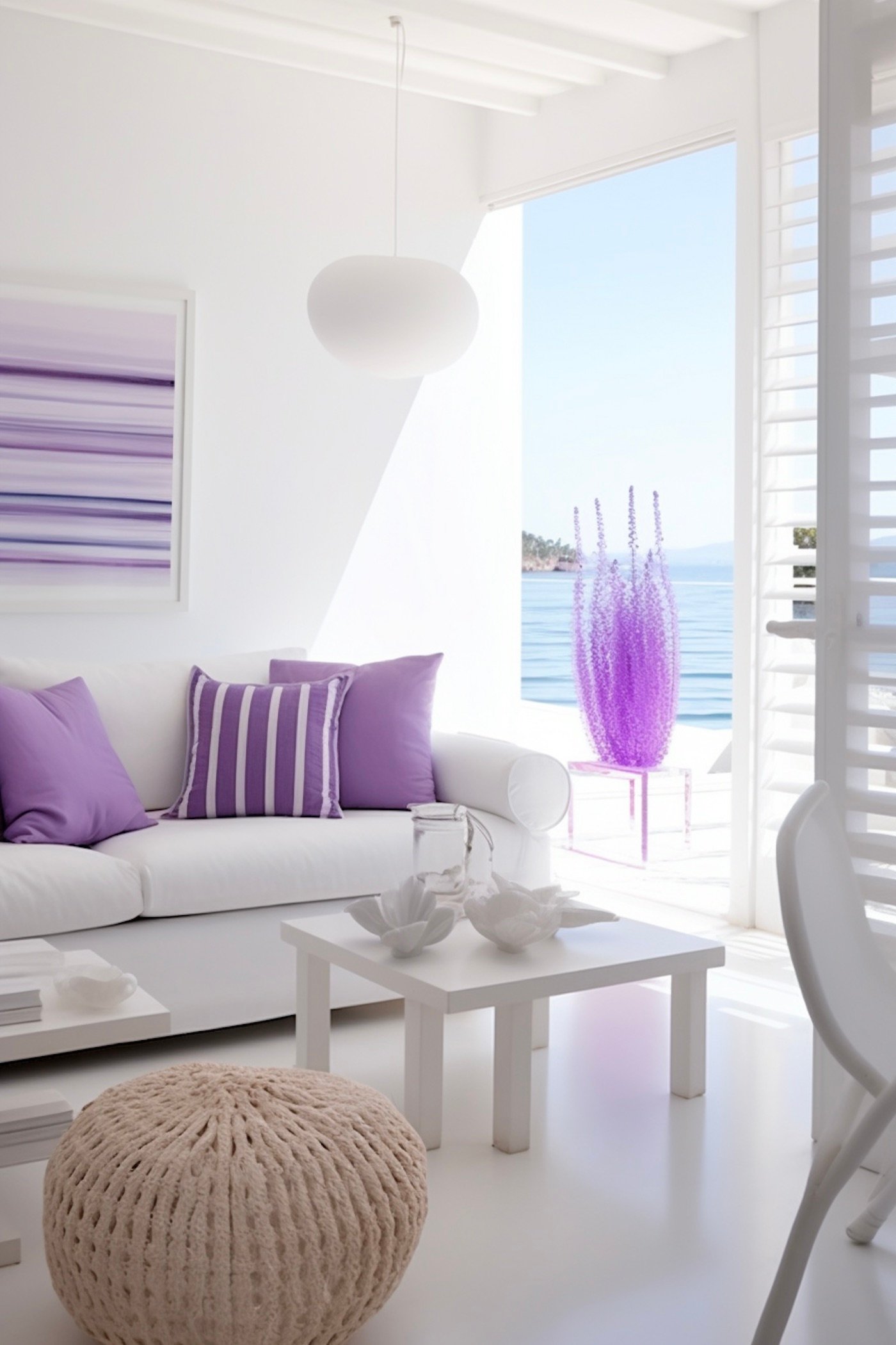 salon bord de mer blanc fuchsia épurée