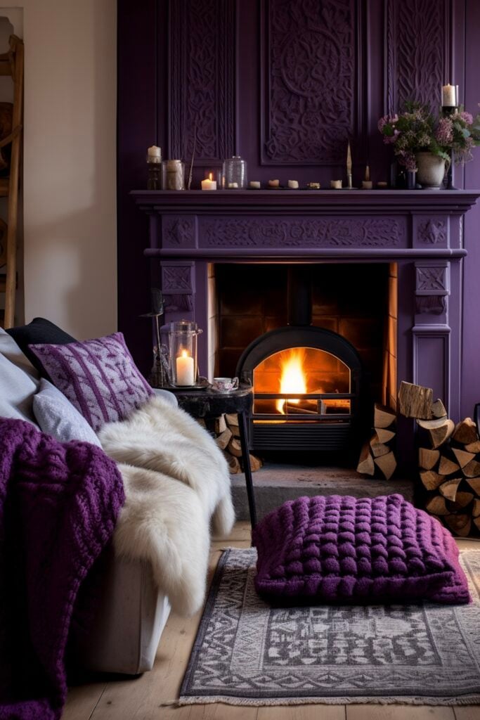 salon repeindre cheminée céramique ancienne couleur flashy