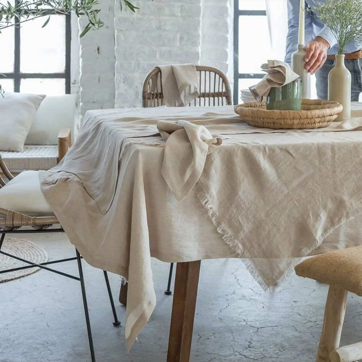 table rectangle nappe lin marron taupe gris