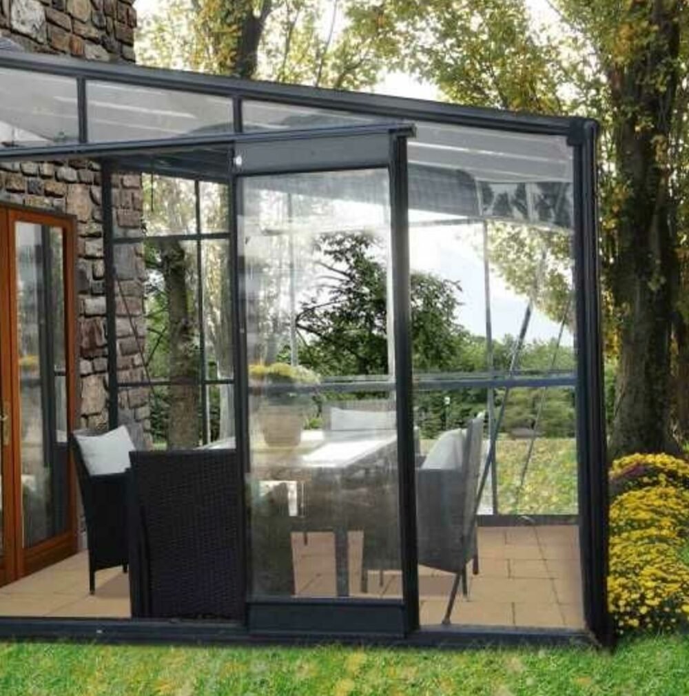 veranda verre finition metal noir vitre