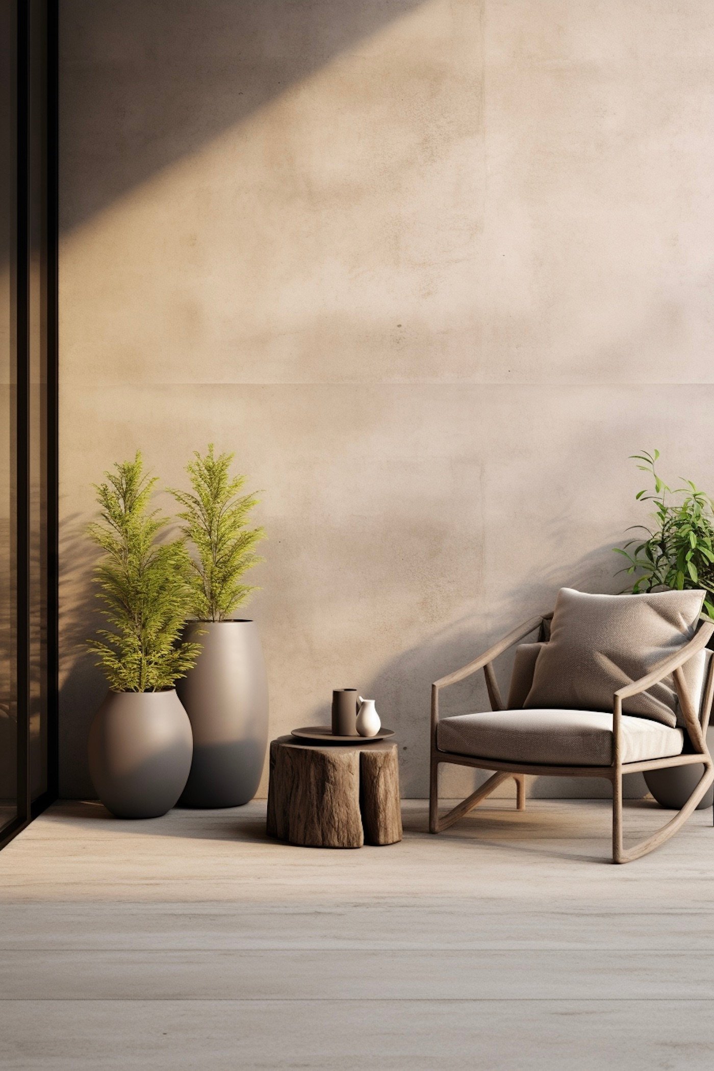 coin salon jardin balcon espace exterieur fauteuil bois