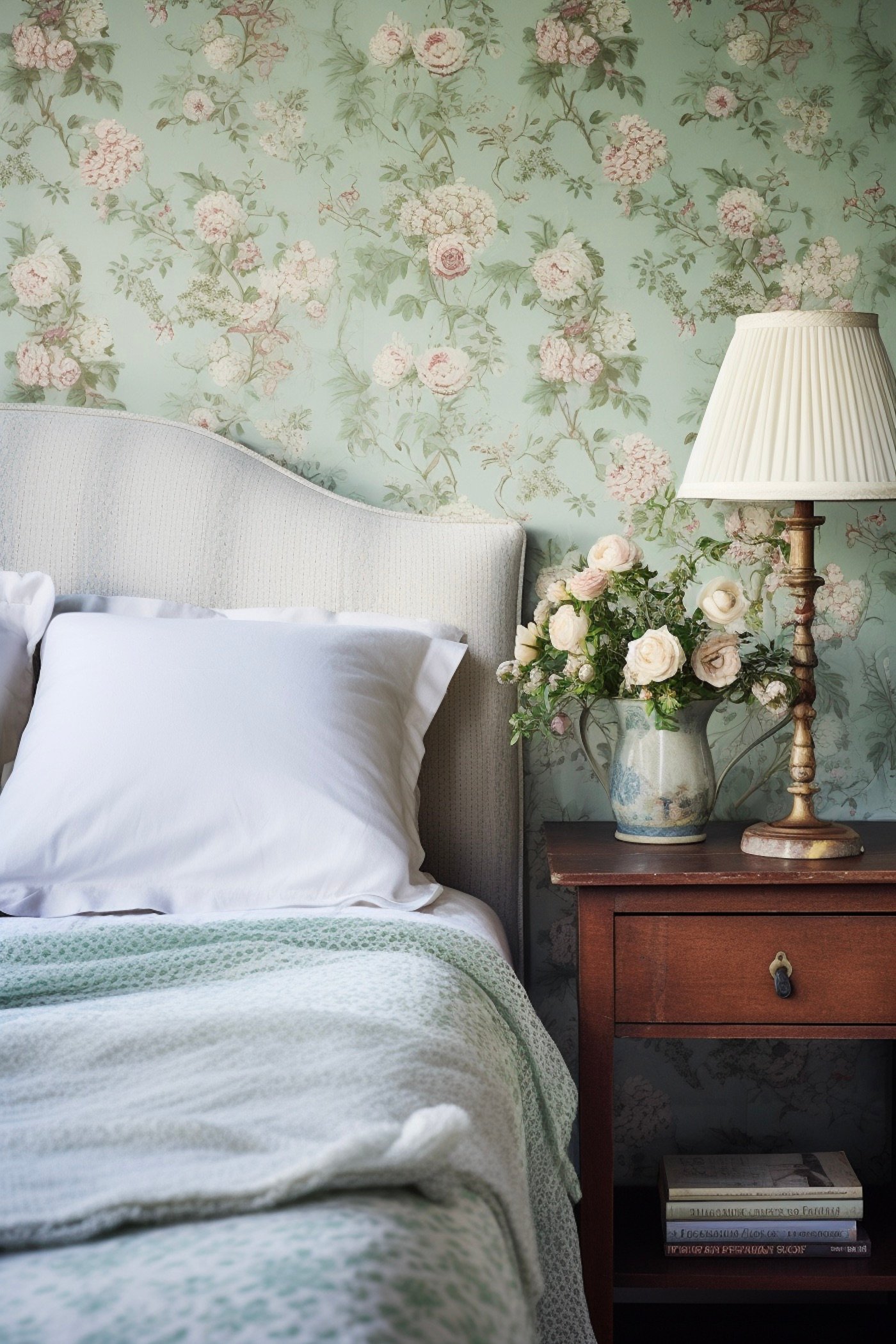 decoration minimaliste vintage fleuri vert d'eau pastel