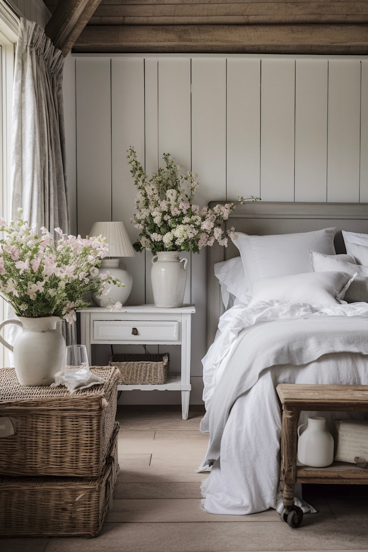 decoration parquet bois lame panier rotin champetre retro