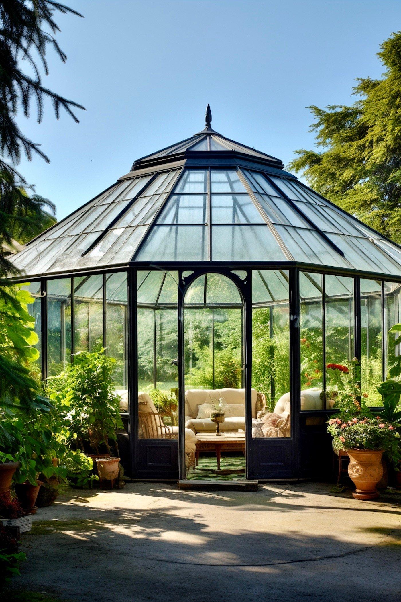 jardin d'hiver véranda serre salon rétro