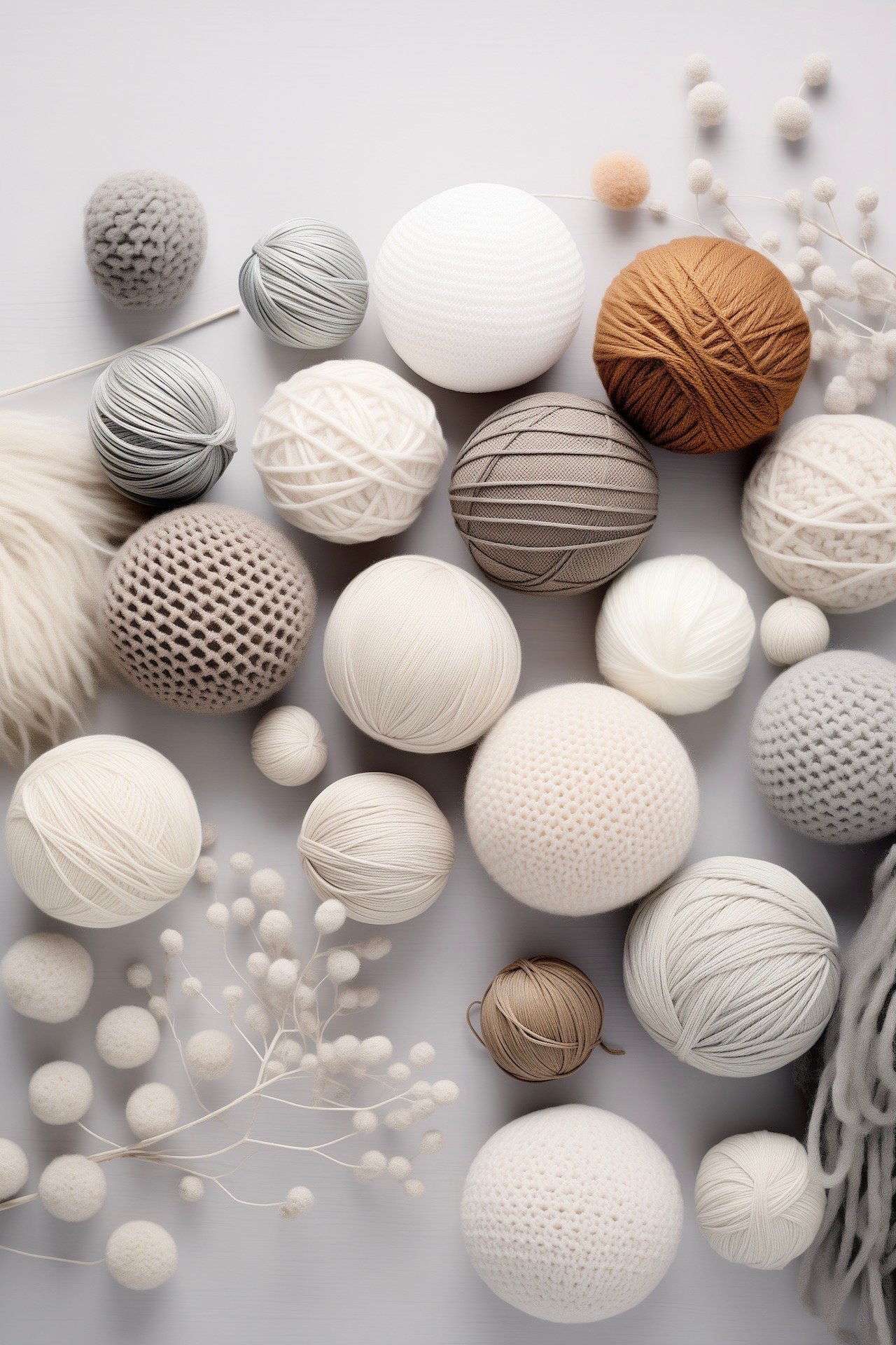 boule pelote laine couleurs neutres hivernales