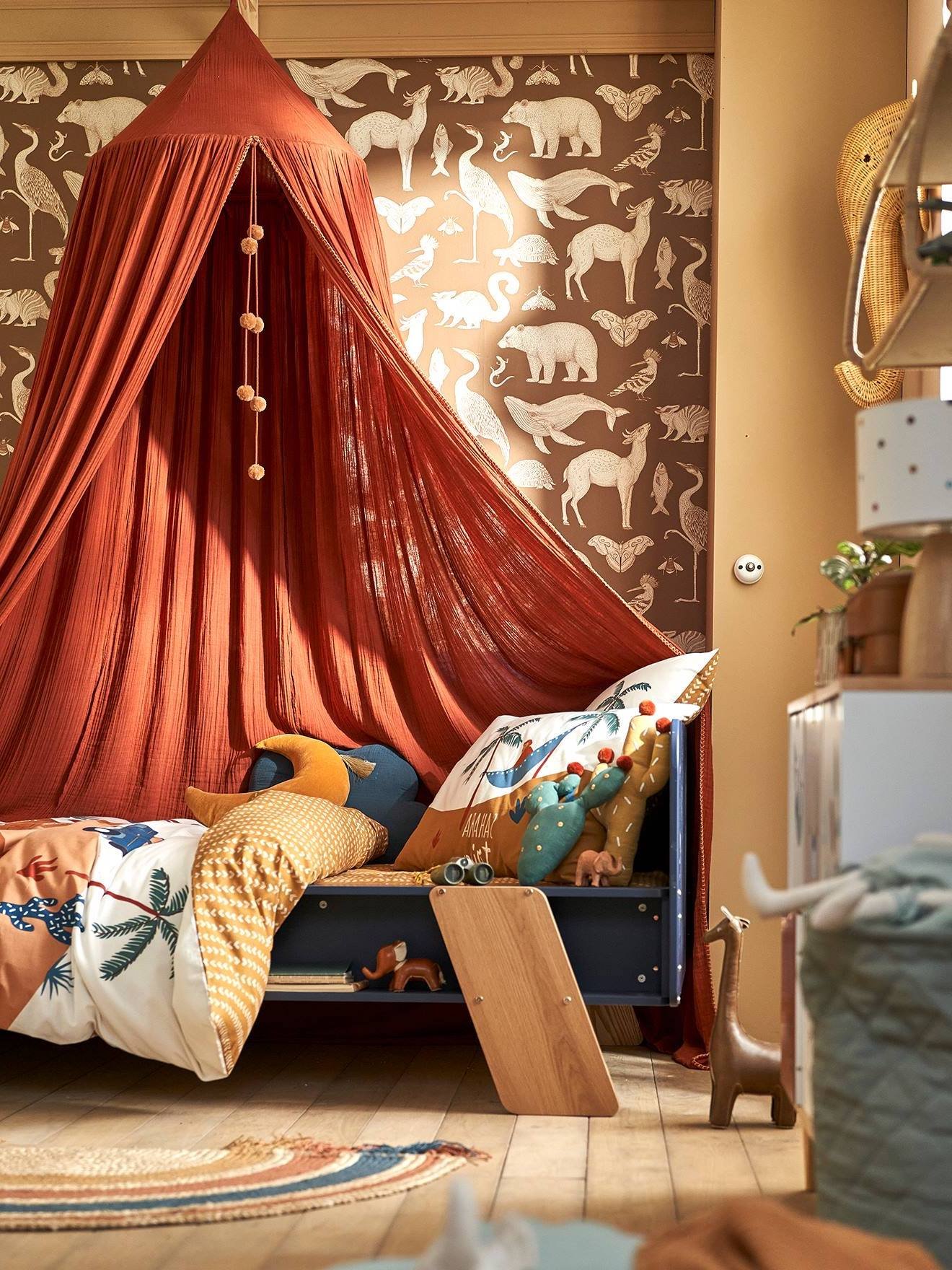 ciel de lit gaze de coton terracotta rouge brique