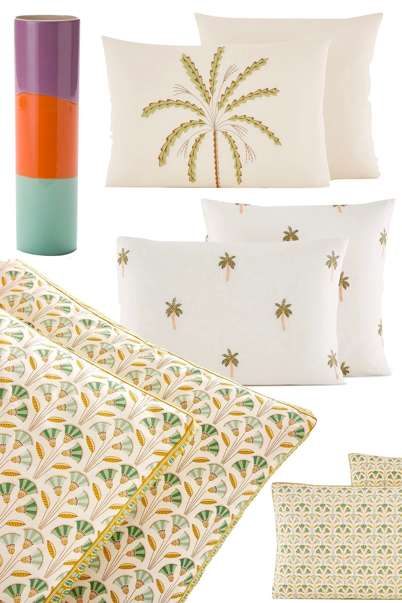 coussin motif palmier brodé rétro