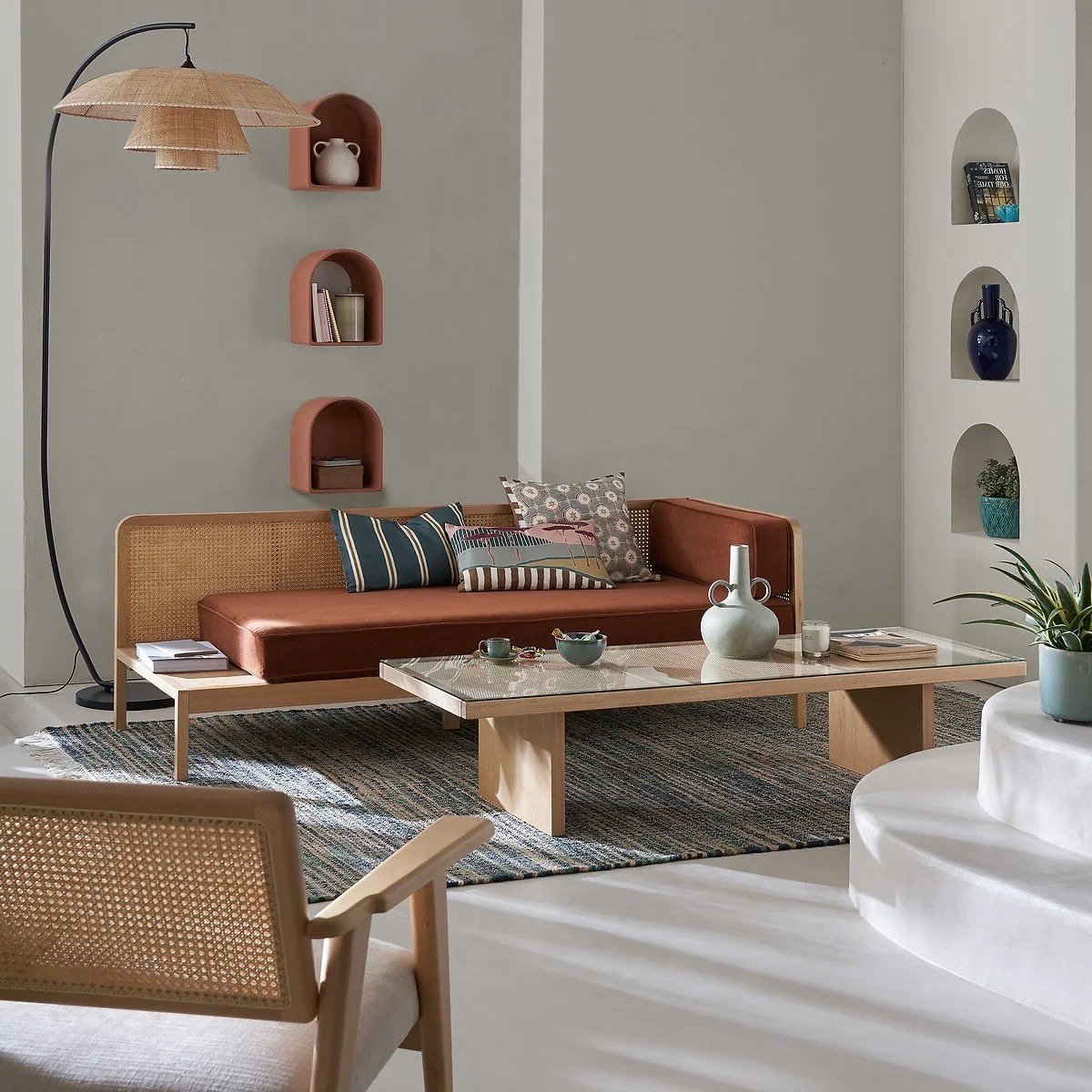 daybed banquette cannage orange terracotta