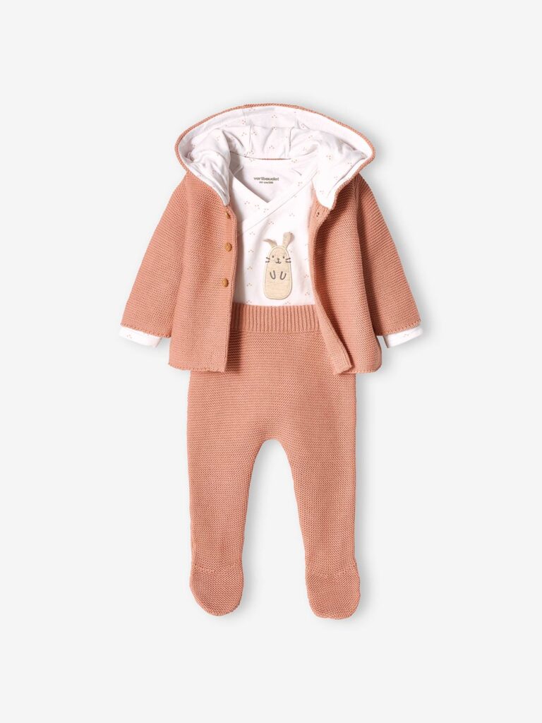 ensemble. naissance bébé fille vieux rose en point mousse