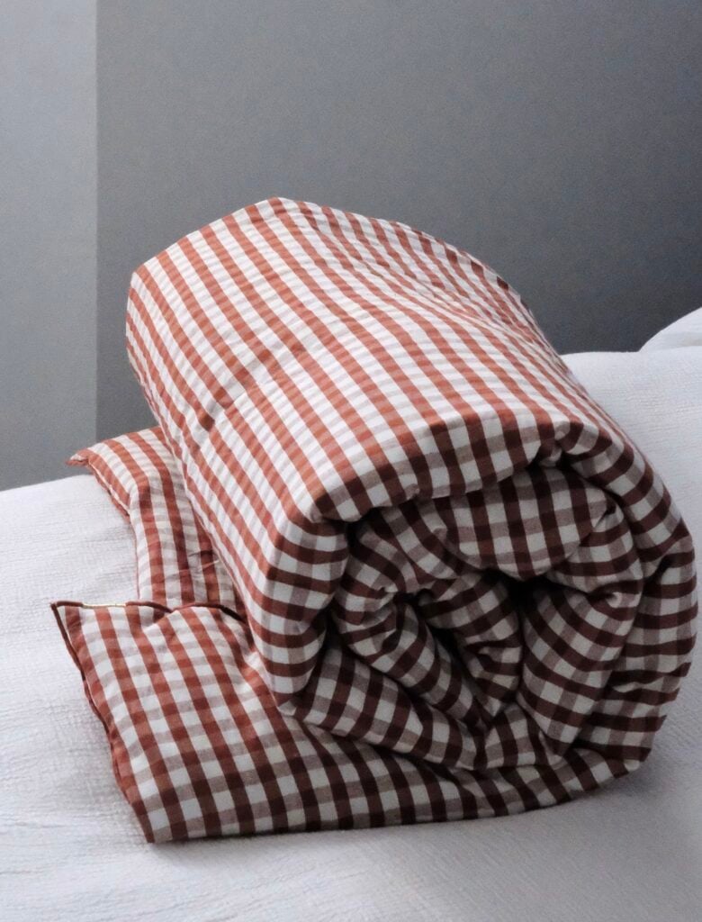 linge de lit vichy édredon rouge terracotta