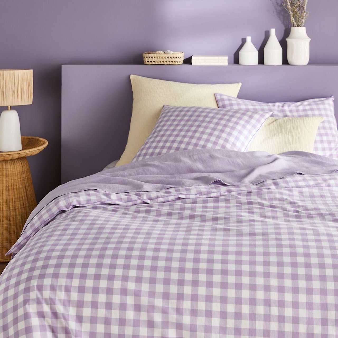linge de lit vichy lillas violette mauve