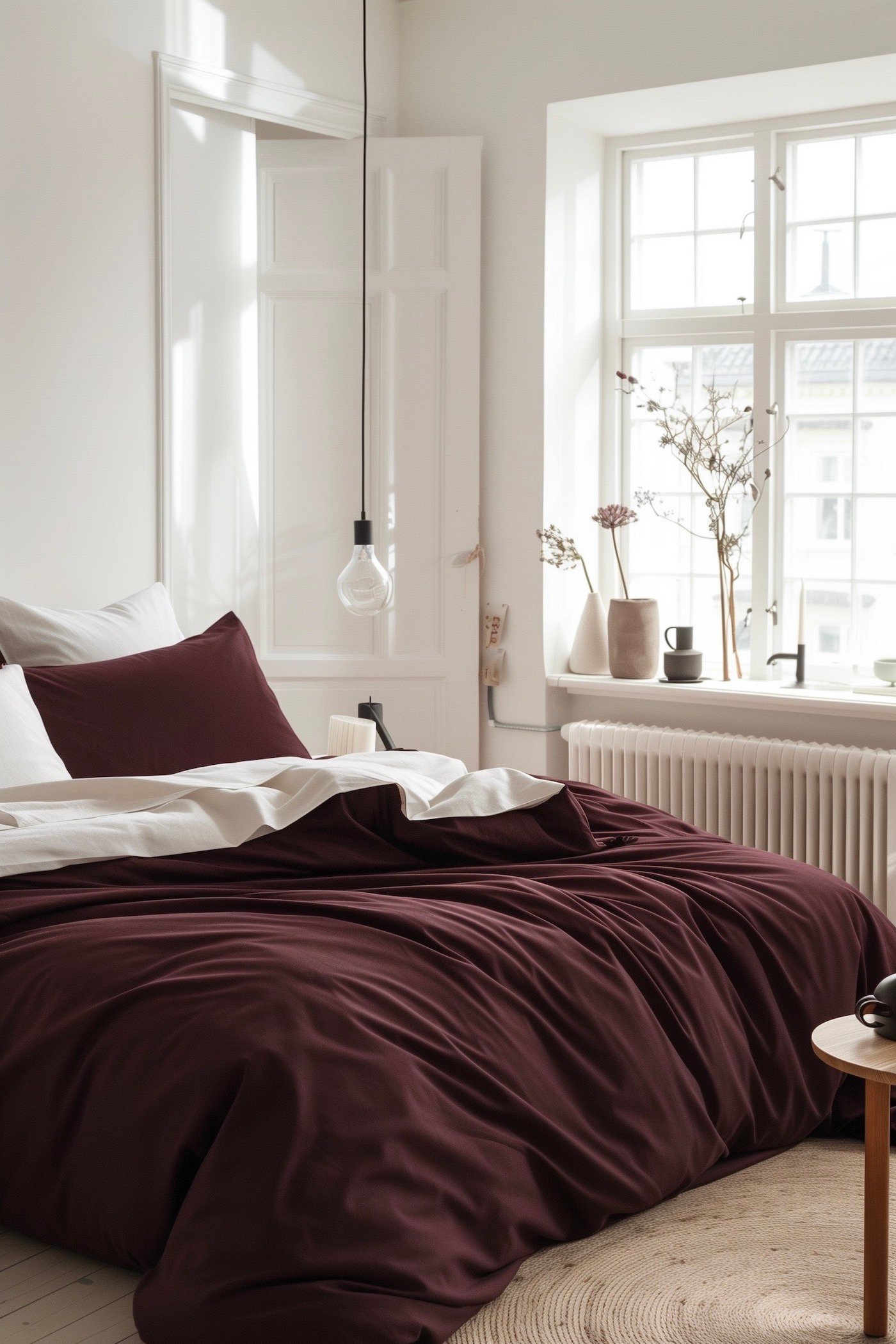 chambre décoration blanche framboise bordeaux