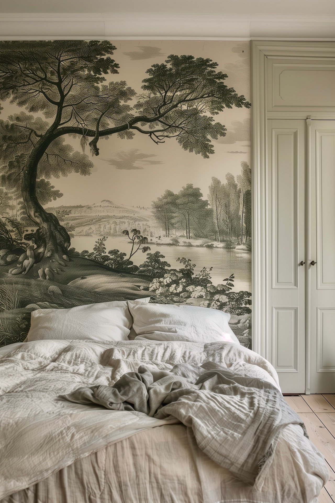 chambre tapisserie panoramique peinture vert pistache