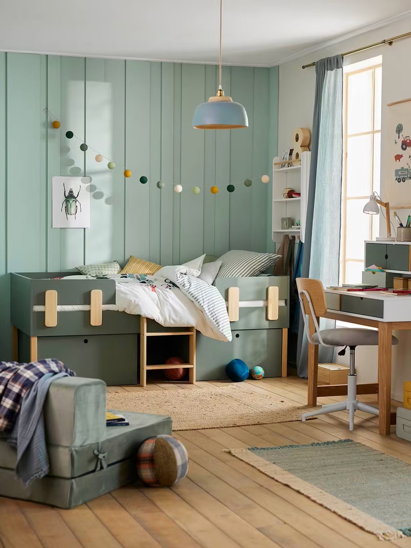 déco chambre enfant vert sauge bois