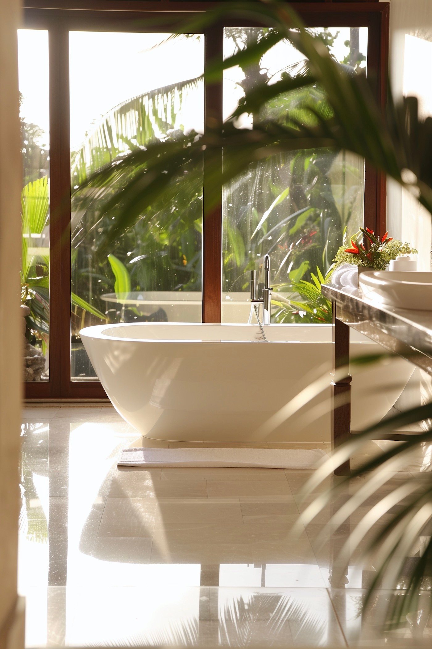 salle de bains baignoire ilot ambiance zen jungle