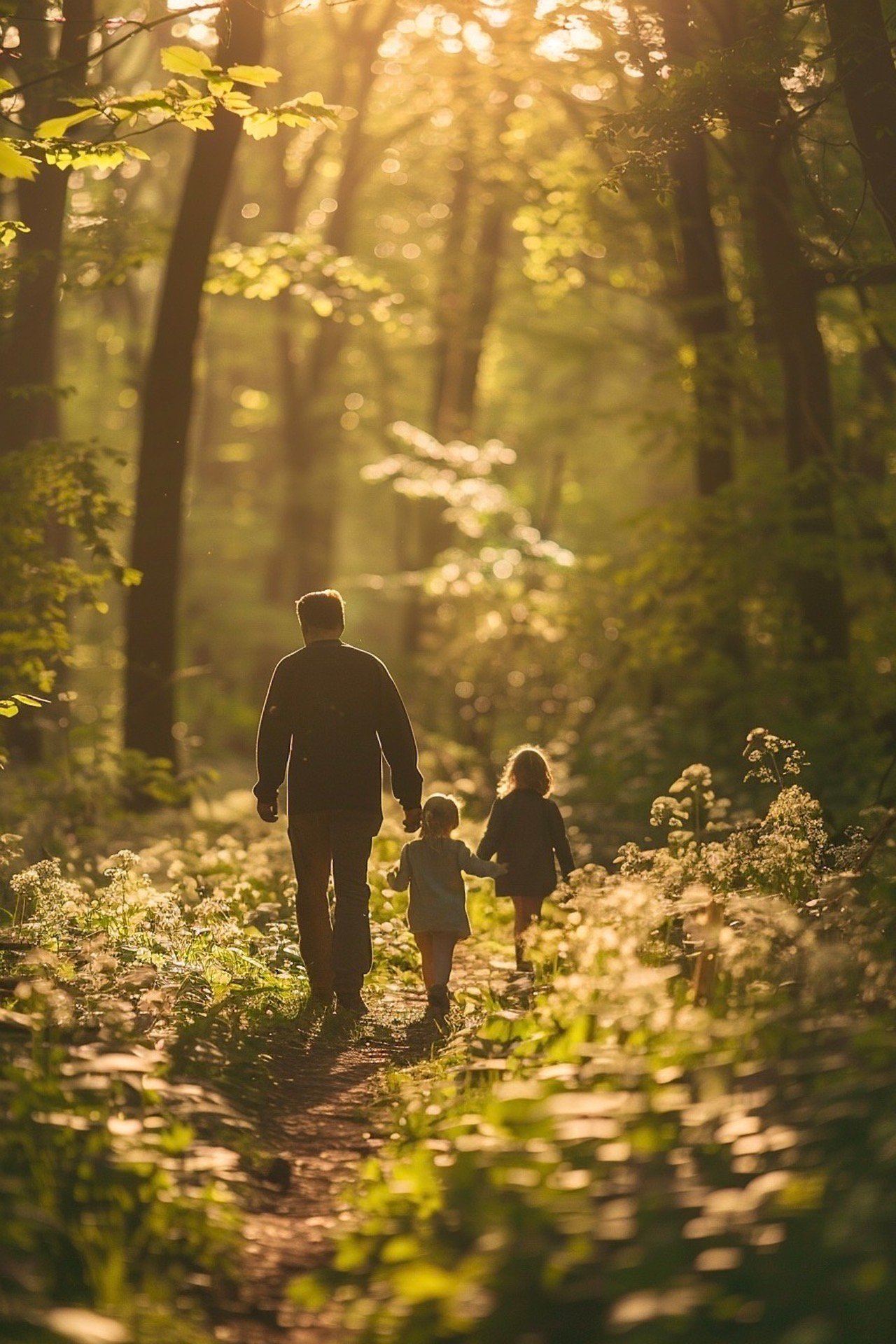 balade en forêt famille deux filles papa