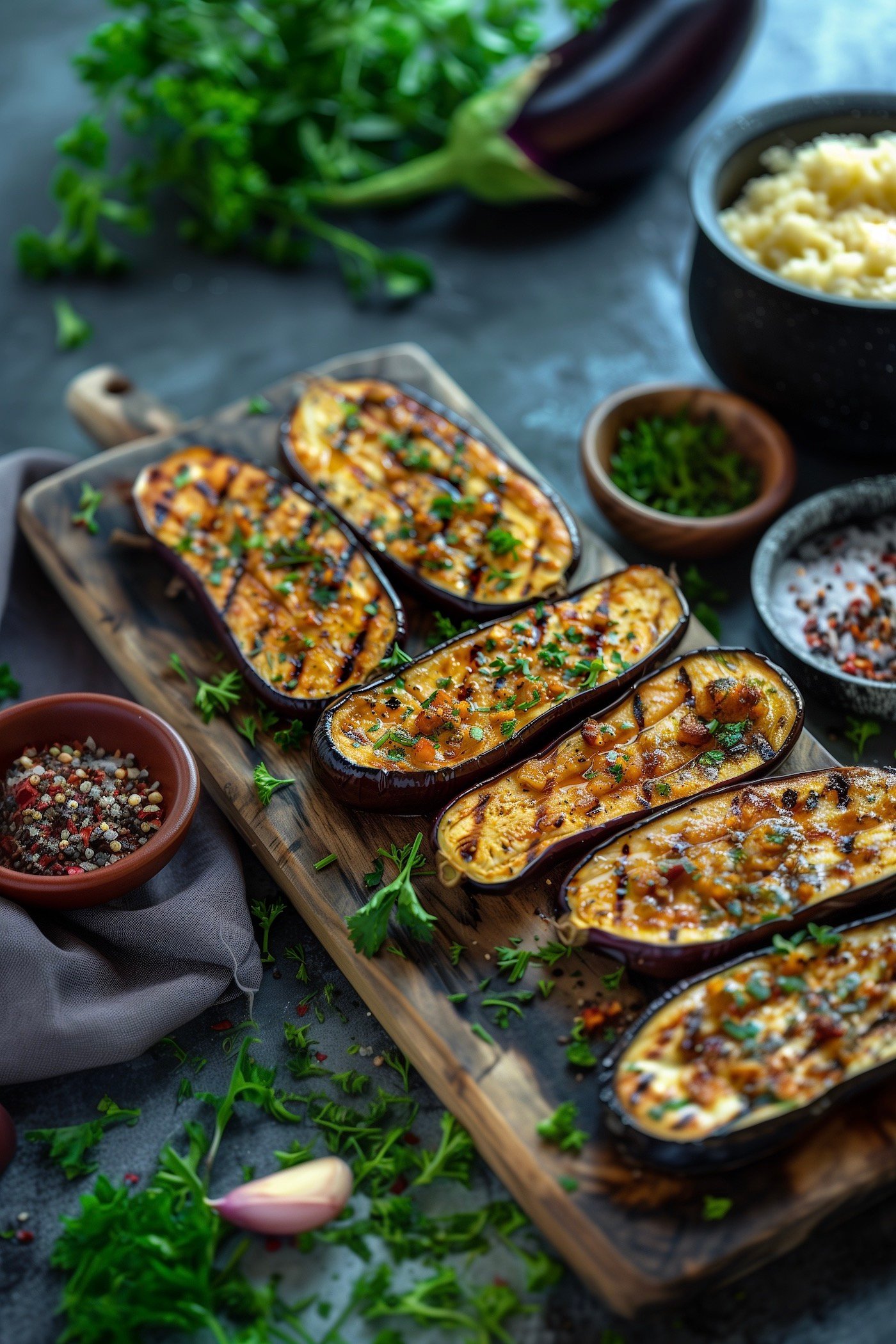 recette aubergine grillée barbecue ail herbes aromatiques